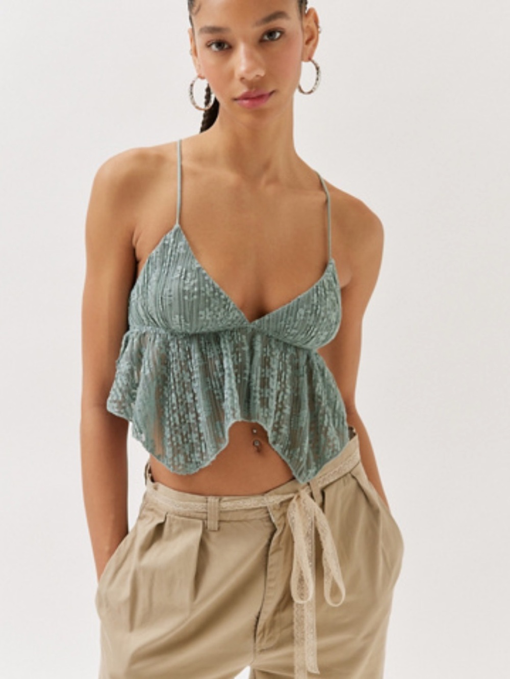 Urban Outfitters Sage Green Ruffled Tank